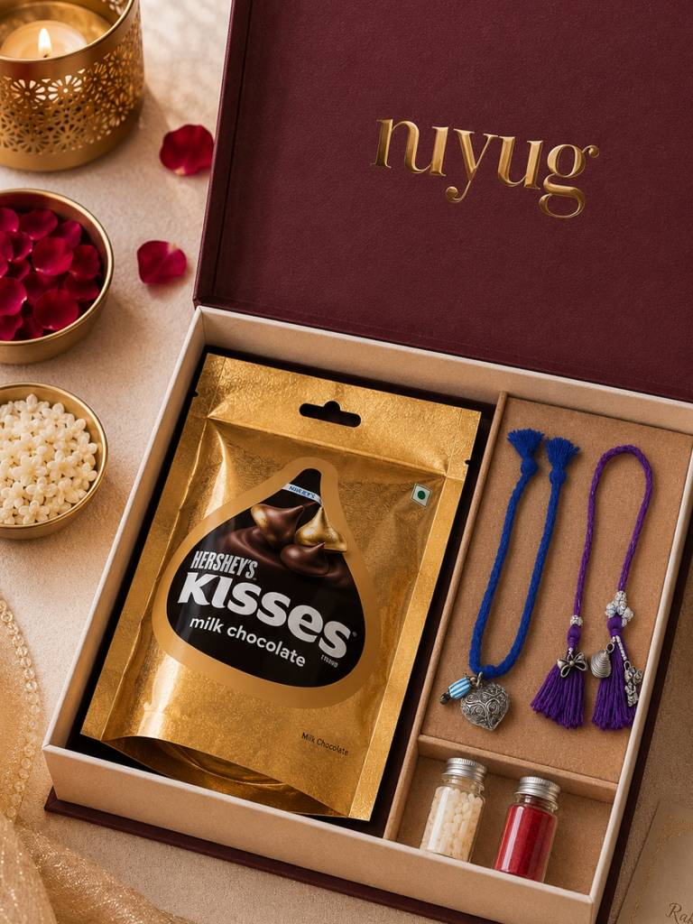 Eternz Certified Jewellery - Nuyug Twin Hearts Bhaiya Bhabhi Rakhi Set (Adjustable)