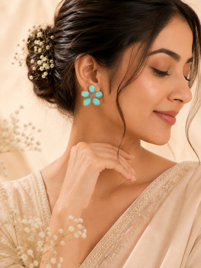 Turquoise Blossom Crystal Earring : AN-LJ-GR-0058-DE
