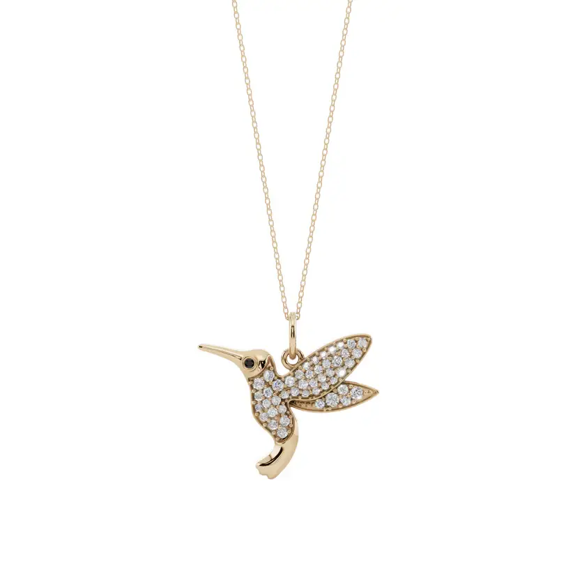 The Hovering Nectar Semi Silver Pendant Necklace : HMNGBRD-SM-C-G