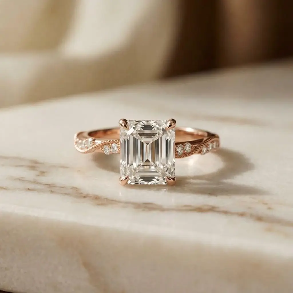 2.99Ct Moissanite Asscher Cut Pave Twist Ring : ZLM10020R-10N