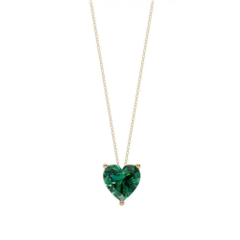 Green Heart Solitaire Semi Silver Pendant Necklace : HERT-GRN-10-SM-G-C