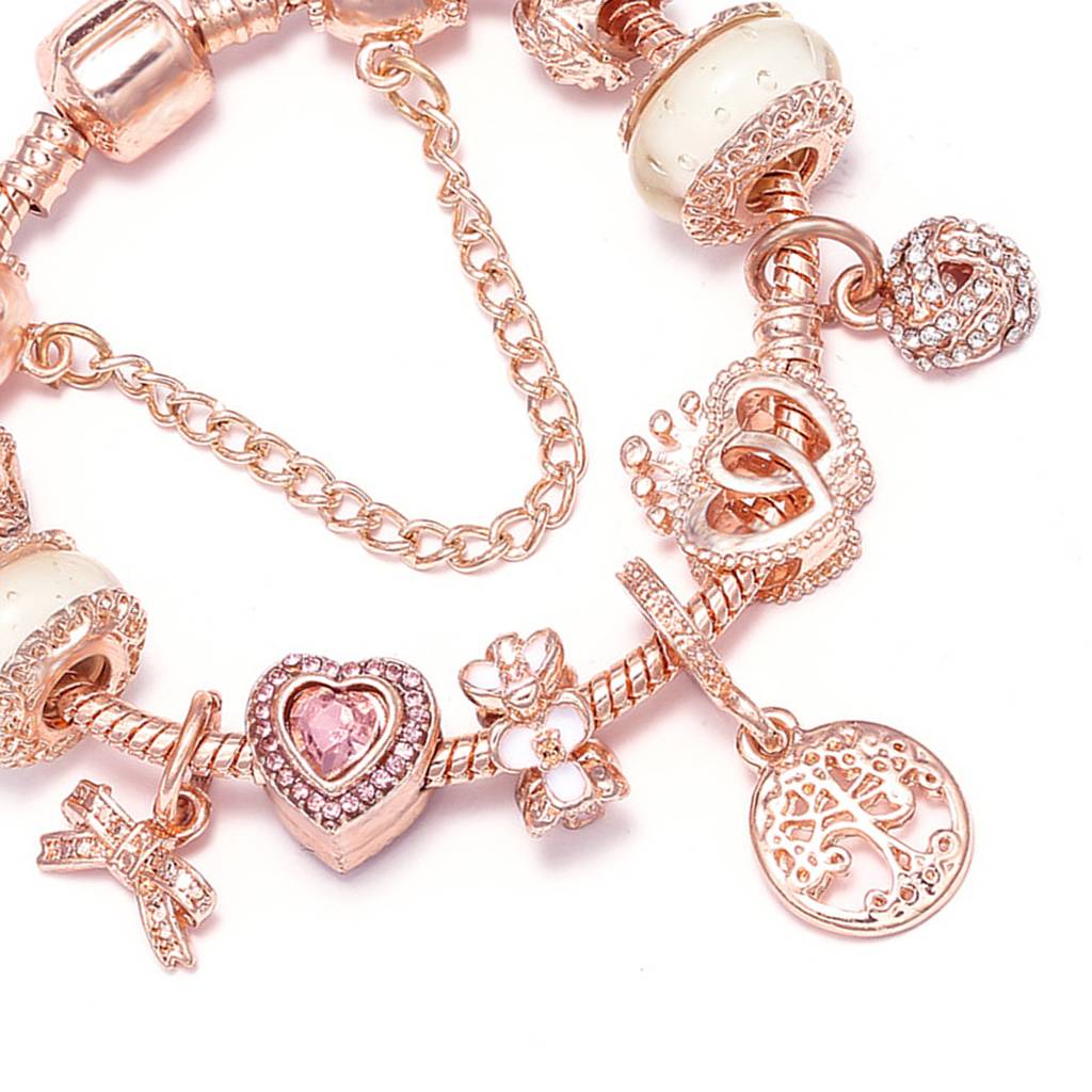 Rose Gold Plated Cubic Zirconia Studded Charm Bracelet Stylish Fashion Jewellery Gift For Girls & Womens : PX3B72