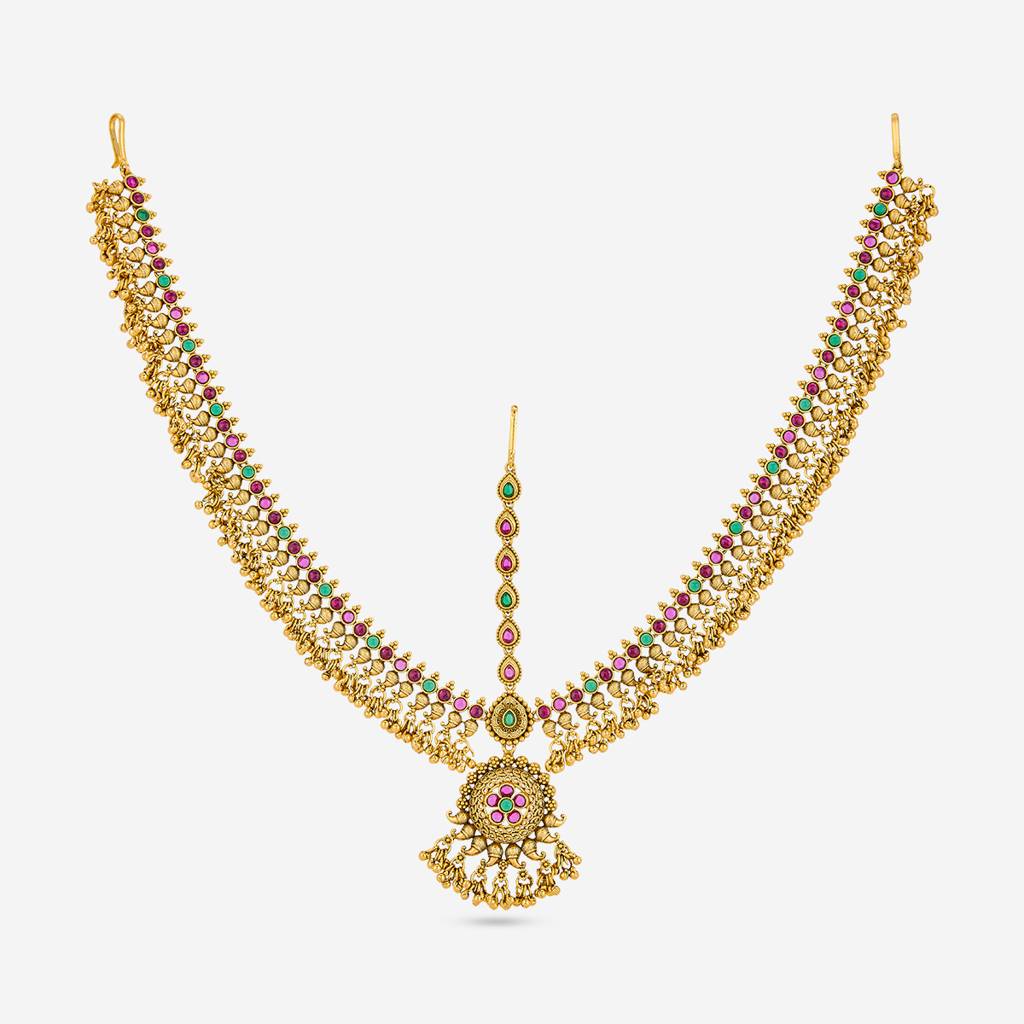 Ruby-Green Gold - Plated Bridesmaid Antique Tikka - 460600 : 460600