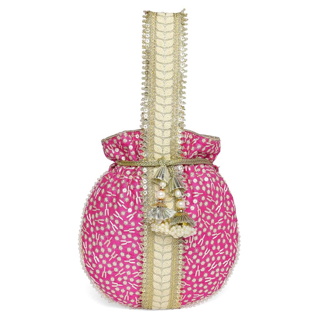 Rani Pink Potli Bag For Women Handmade Evening Wristlet Handbag Stylish Bridal Purse Fashion Bag For Girls (P93Rp) : P93RP