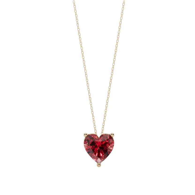 Red Heart Solitaire Semi Silver Pendant Necklace : HERT-RED-10-SM-G-C