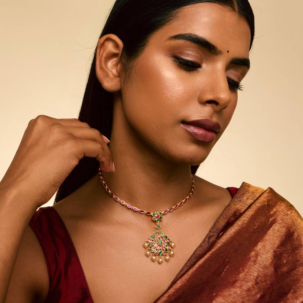 Ruby-Green Gold - Plated Bridesmaid Temple Necklace - 452880 : 452880