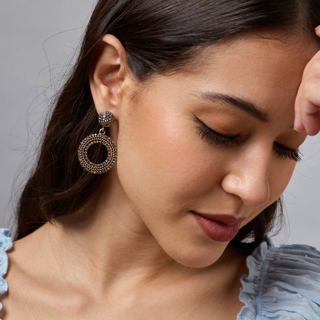 Grey Oxidised - Plated Casual Wear Trendy Earring - 450667 : 450668