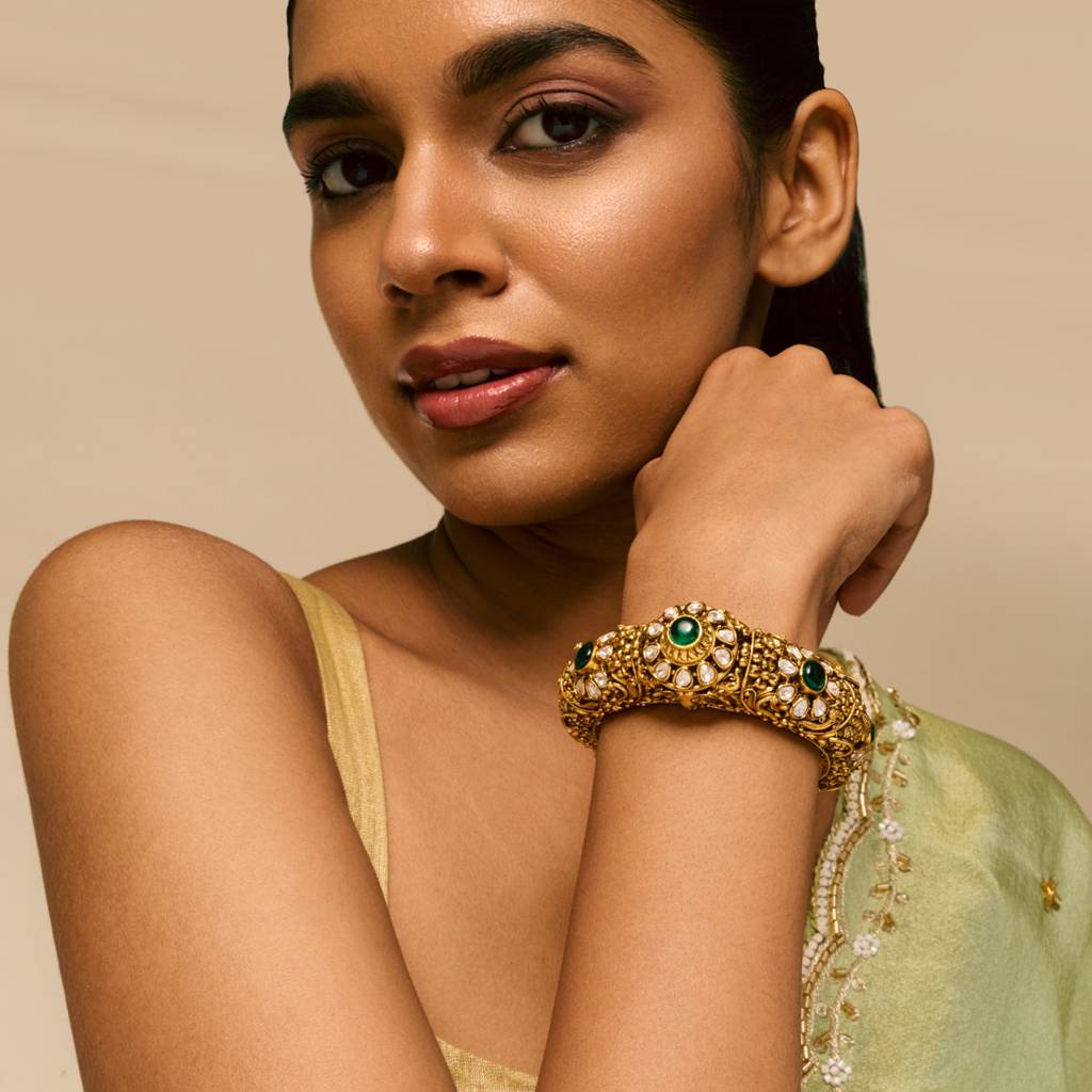 Green Gold - Plated Bridal Antique Kada - 452445 : 452445