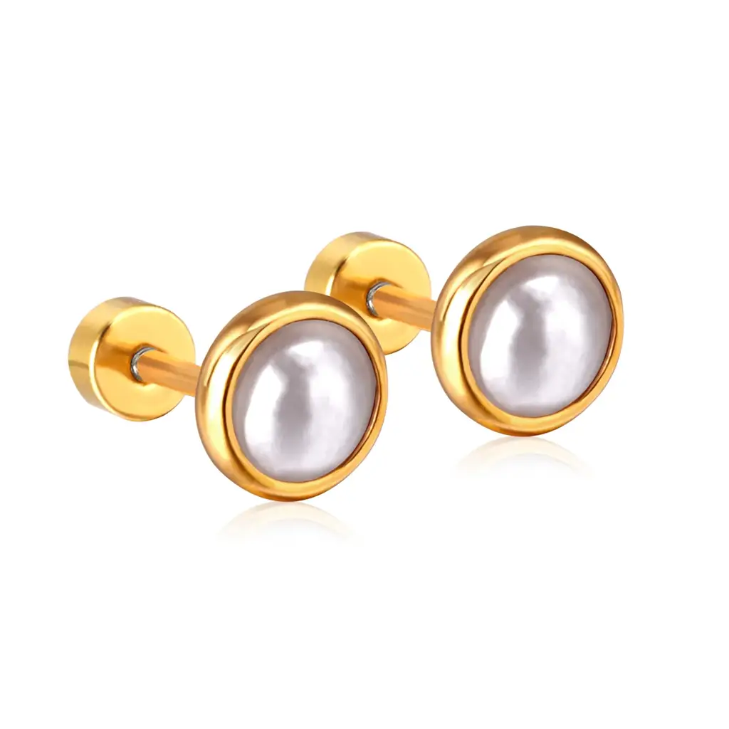 18K Gold Plated Pearl Stud Earrings For Girls | Hypoallergenic Screw Back Kids Earrings | Surgical St : TWLK-JWLRY-PRLSTUD-PK2