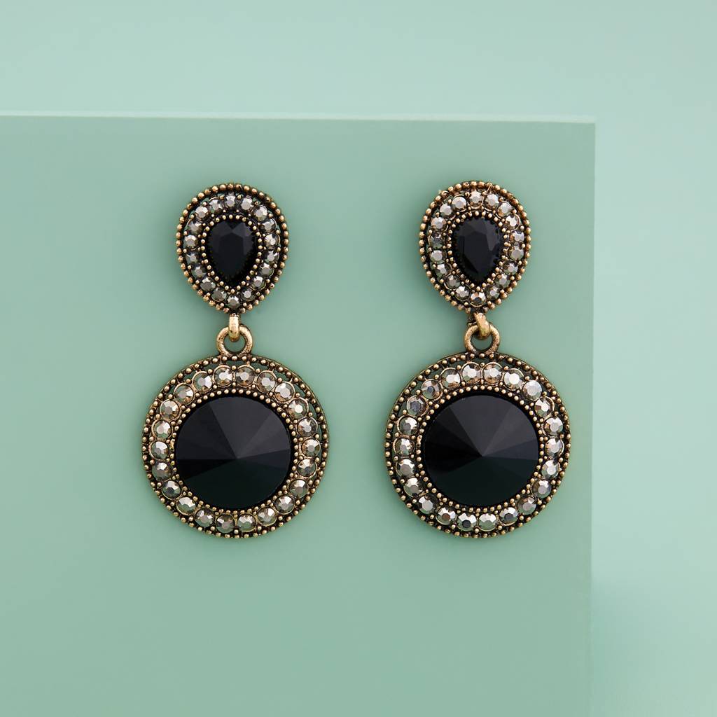 Black Oxidised - Plated Casual Wear Trendy Earring - 450863 : 450864