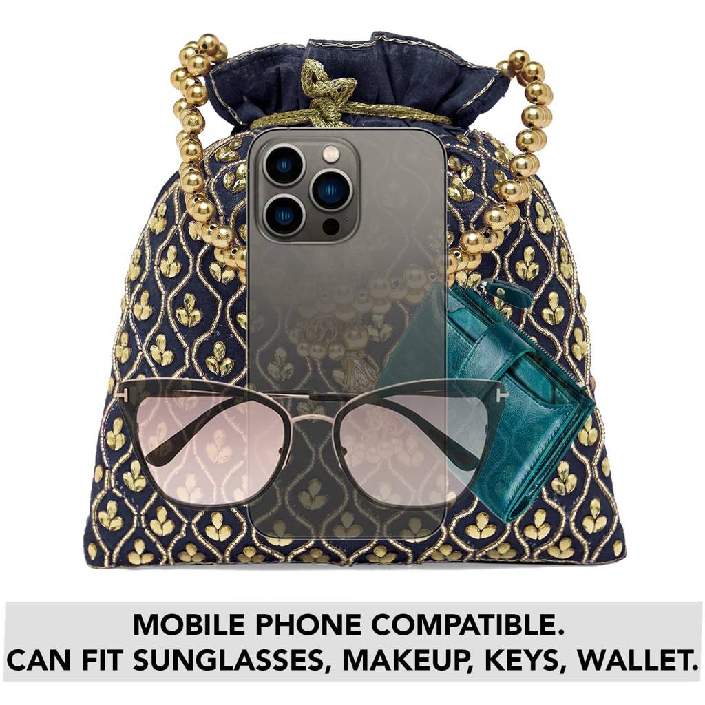 Potli Purses For Women Handmade Evening Handbag Stylish Bridal Fashion Wristlet Bag For Girls (P27B) : P27B