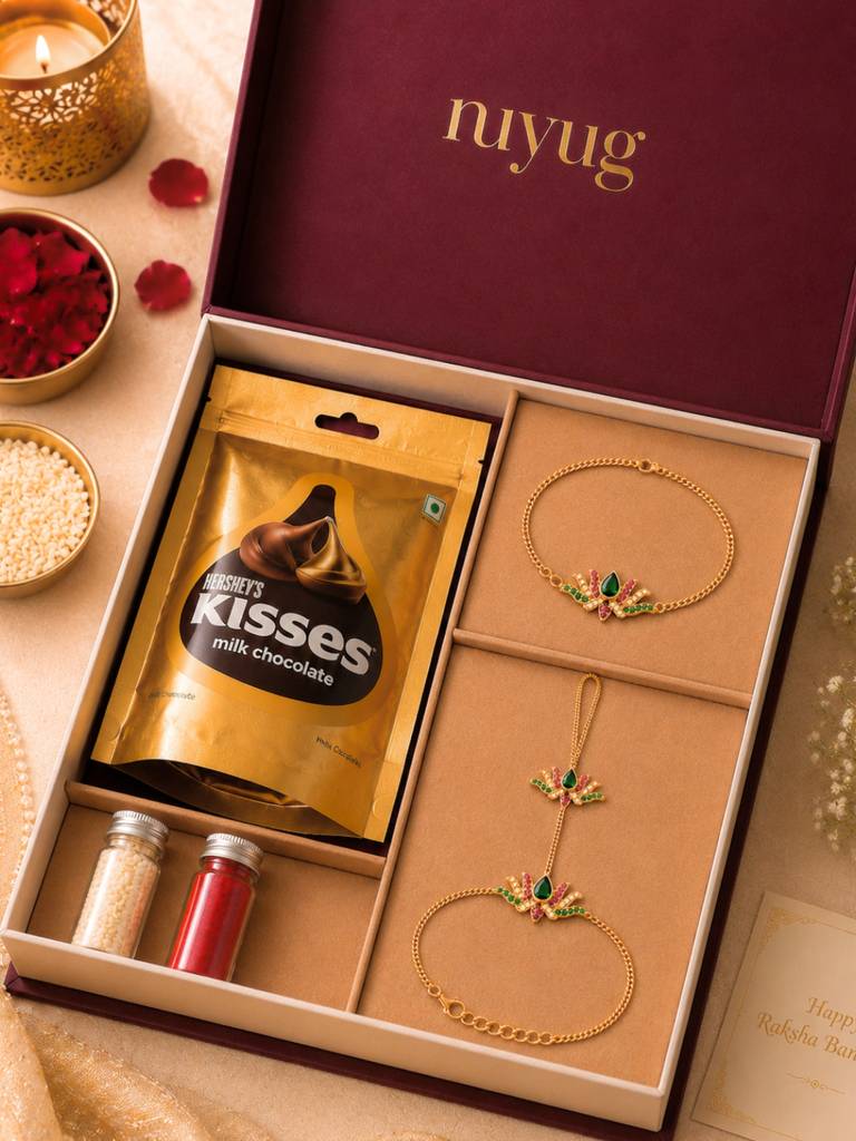 Eternz Certified Jewellery - Nuyug Lotus Bhaiya Bhabhi Rakhi Set (Adjustable)
