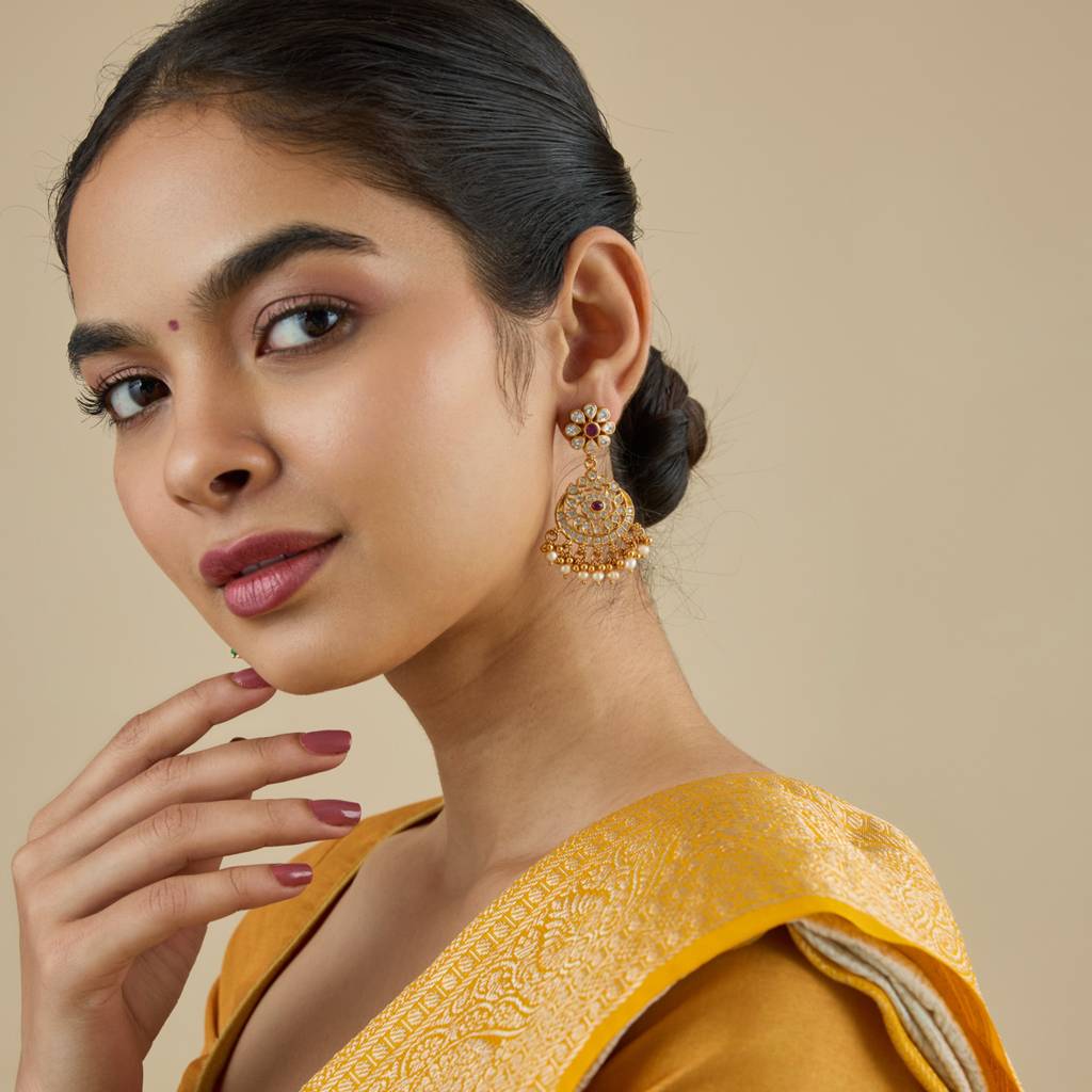 Gold - Plated Festive Temple Earring - 431408 : 431408