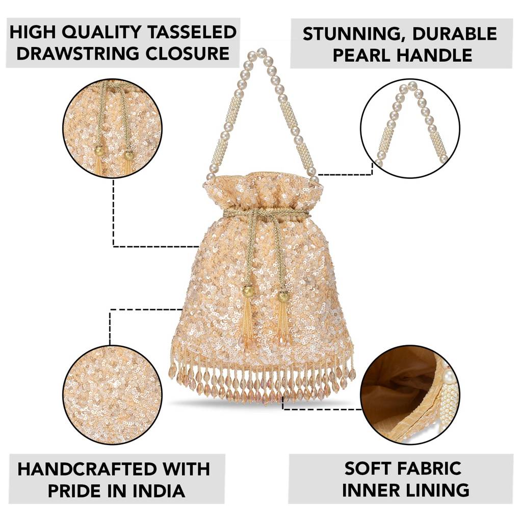 Potli Bags For Women Evening Bag Clutch Ethnic Bride Purse With Drawstring (P15Crm) : P15CRM
