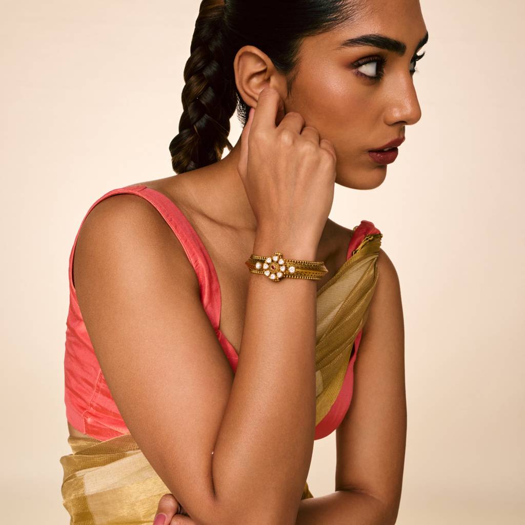 Ruby Gold - Plated Festive Antique Kada - 457446 : 457446
