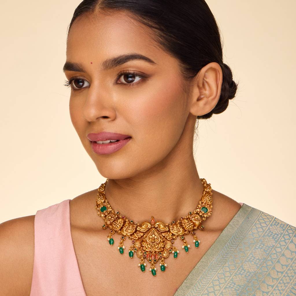 Ruby-Green-Coral Gold - Plated Bridesmaid Temple Necklace - 456656 : 456656