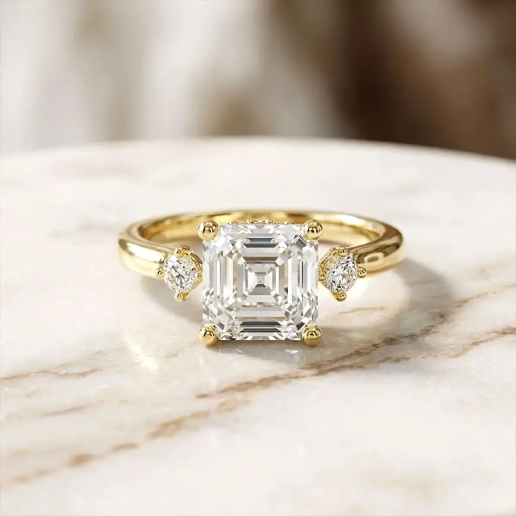 2.58Ct Moissanite Asscher Cut Three Stone Ring : ZLM-10030Y-10N