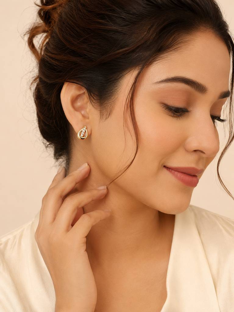 Water-Resistant Oval Cz Stud Earrings With 18K Gold Plating : AN-VM-GO-0150-DE