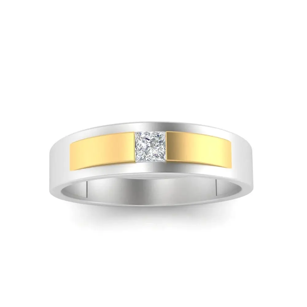 Princess Cut Solitaire Diamond Wedding Men'S Ring | Classic Solitaire Setting : RCC0002-YE-Silver925-LabD-9