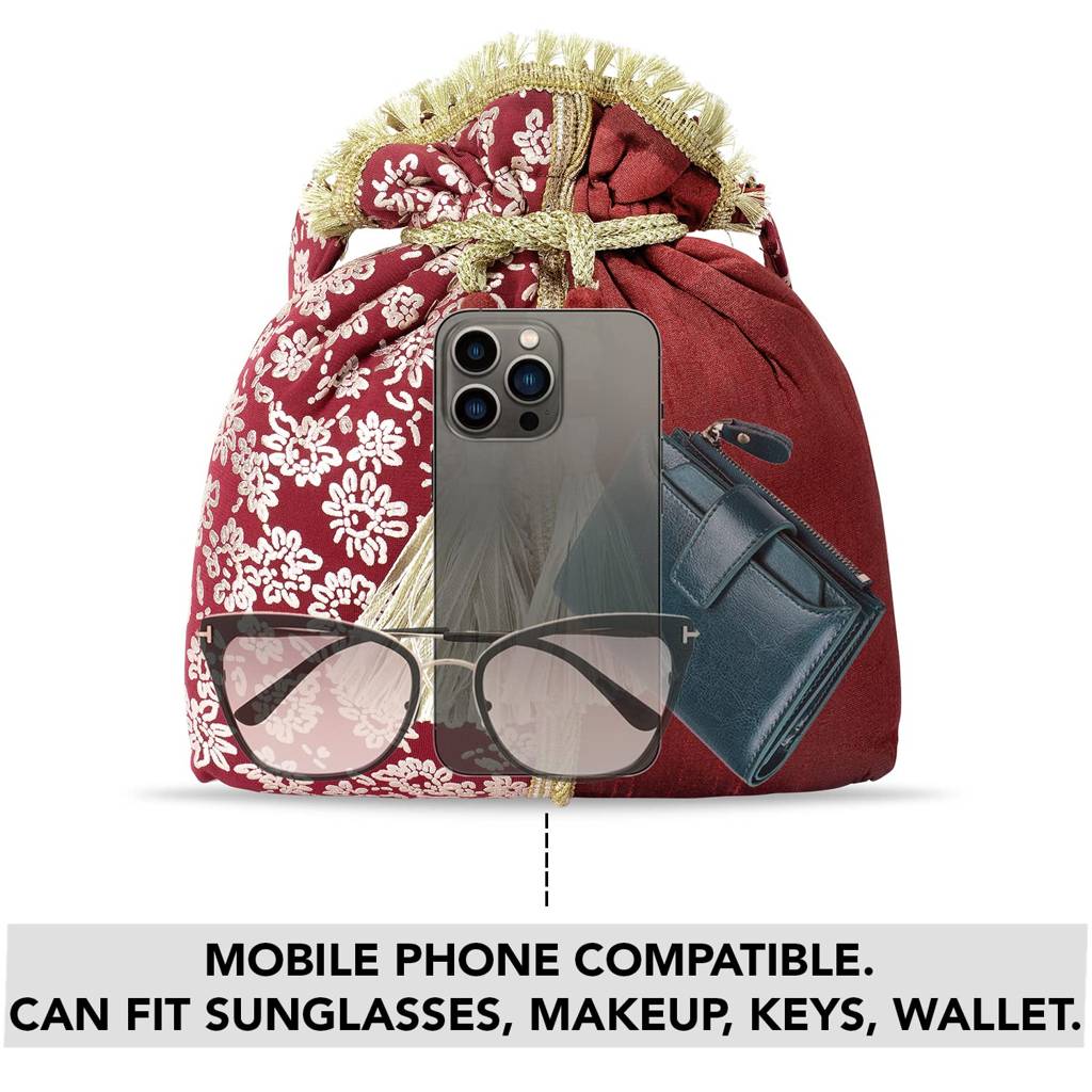 Potli Bags For Women Evening Bag Clutch Ethnic Bride Purse With Drawstring (P24R) : P24R