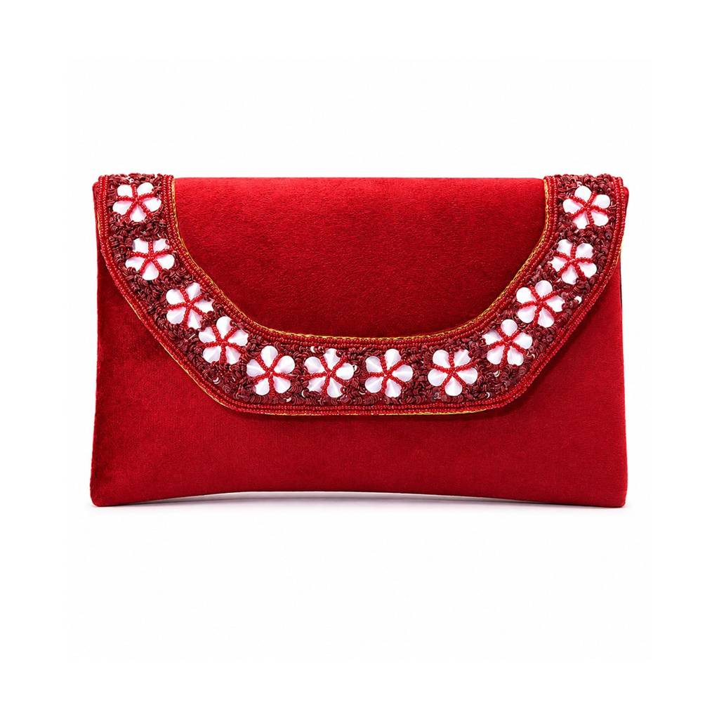 Velvet Sequin Beaded Clutch Bag For Women | Chain Strap | Embellished Wedding Festive Evening Purse : C190M