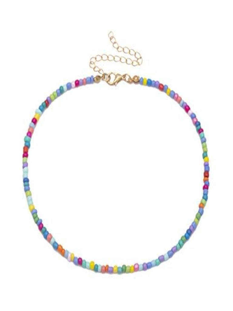 Bohemian Style Multicolor Beads Beaded Choker Necklace : ASX0722N2503MC