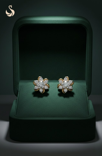 Periwinkle Floral Diamond Earstuds : SIY-PER-032