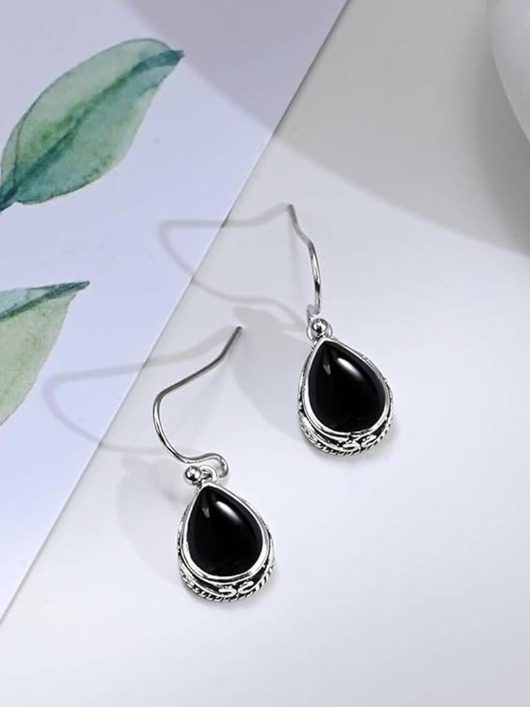 Blue Silver Plated Fancy Drop Earrings For Women Resin Stone Studded Festive & Casual Wear Jewellery Gift For Her : PX9E3234BL