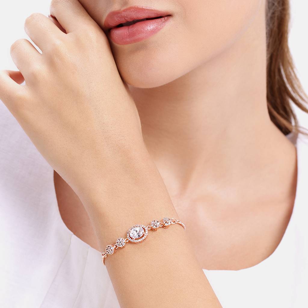 Cz Adjustable Bracelet | Classic Style | Evening Wear : AD-204-RGWE-BR