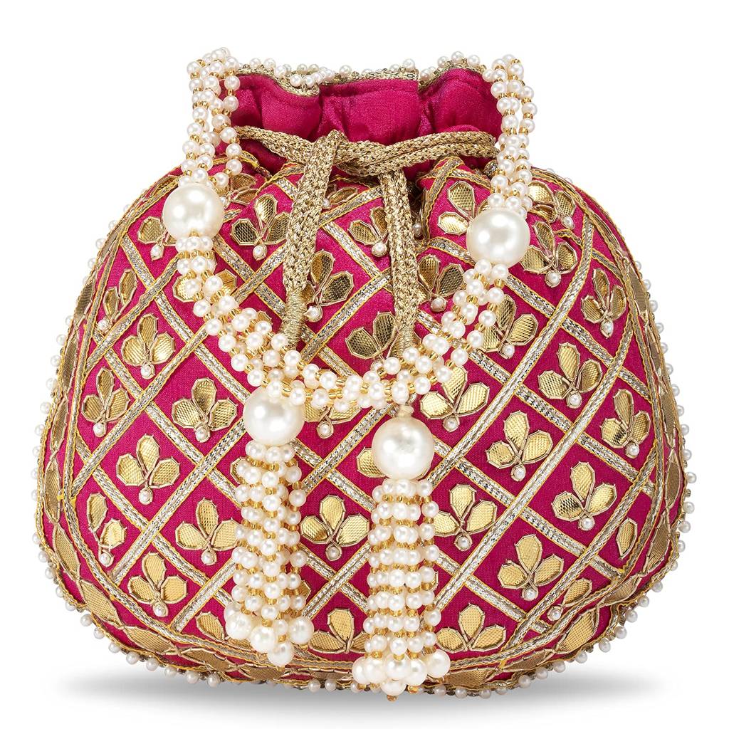 Embroidered Potli Bag For Women Handmade Ethnic Purse Evening Handbags Stylish Bridal Fashion Clutch Bag Gift For Girl : P09RP