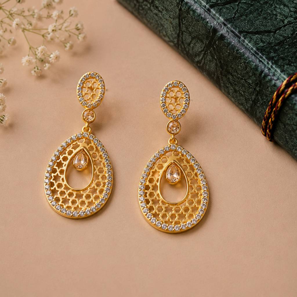 Noor Everglow Honeycomb Teardrop Dangle Earrings : 8905124587395