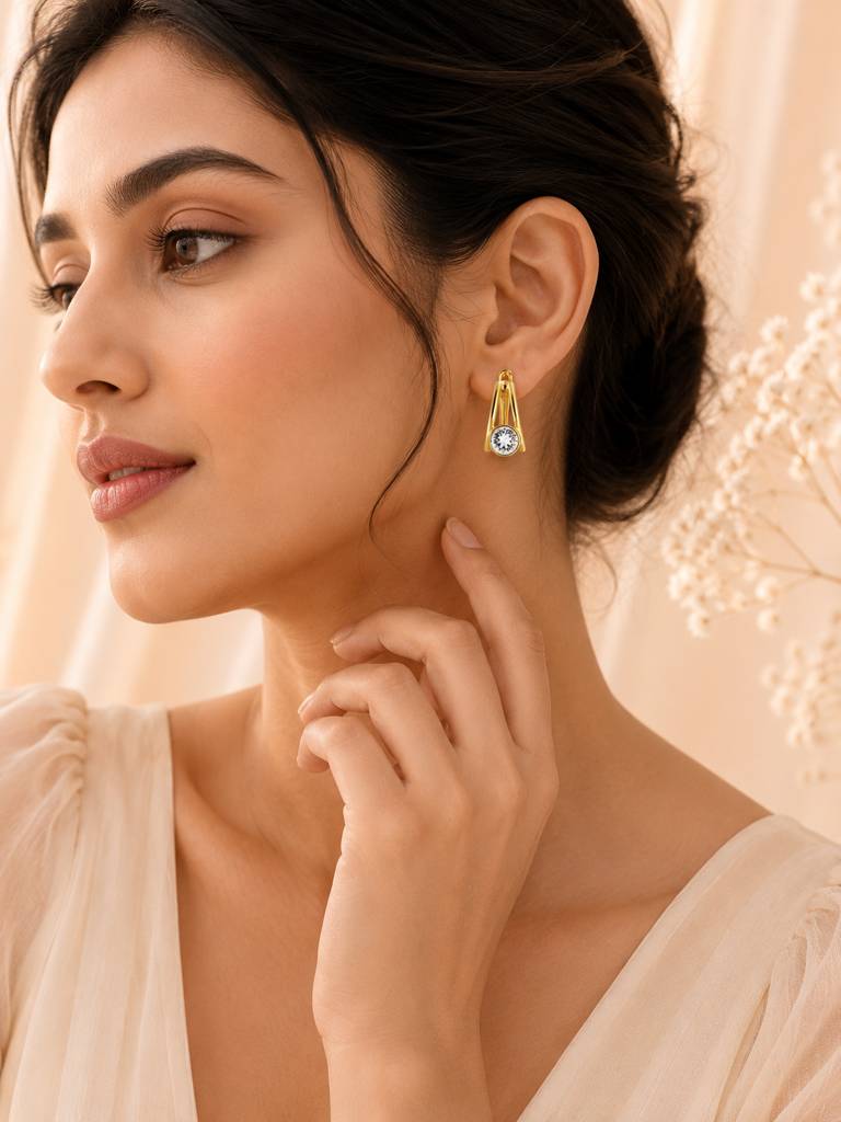 Interlock Link Pavé Drop Stud Earrings In 18K Gold Plating : AN-VM-GO-0146-DE