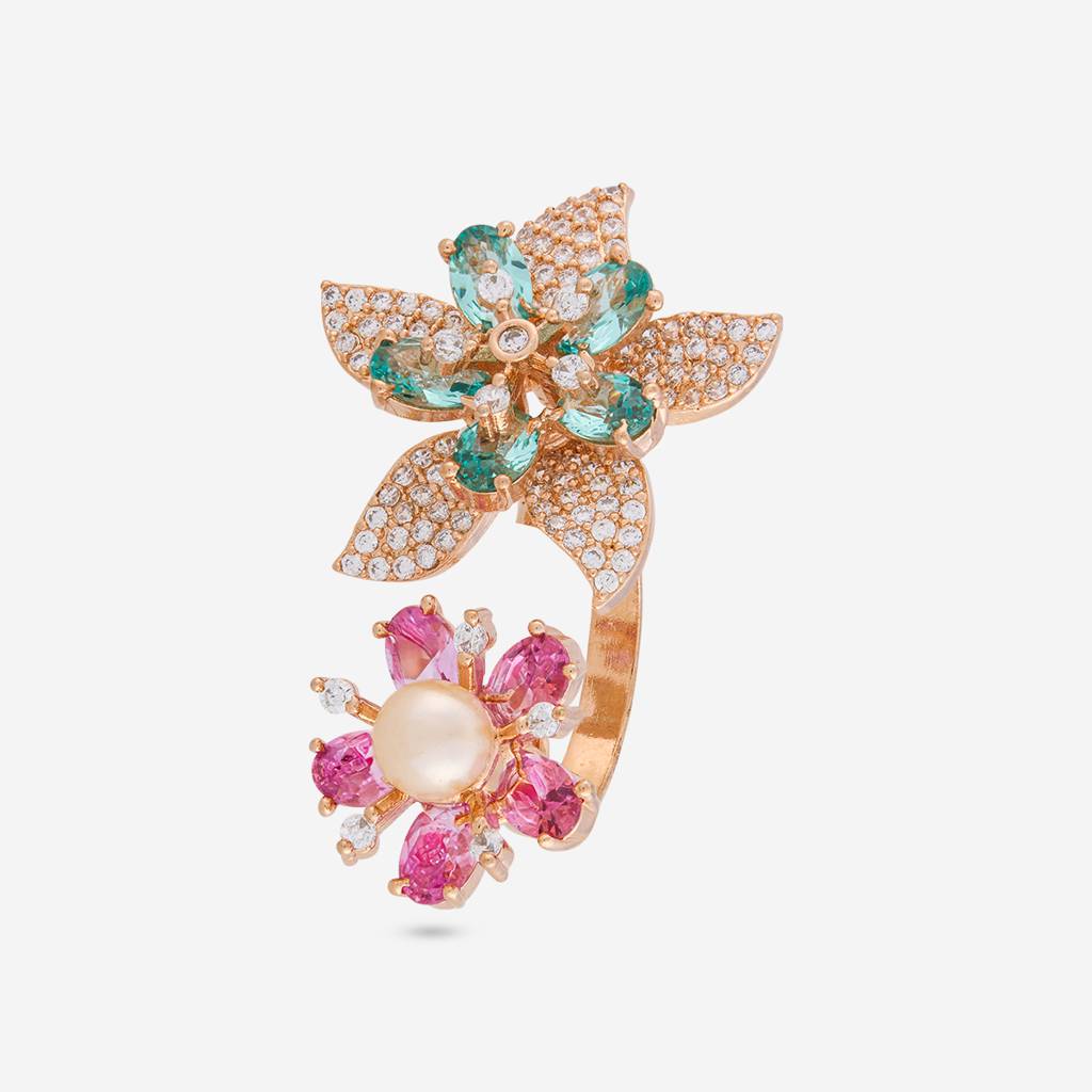 Gold - Plated Party Wear Zircon Finger Ring - 460778 : 470132