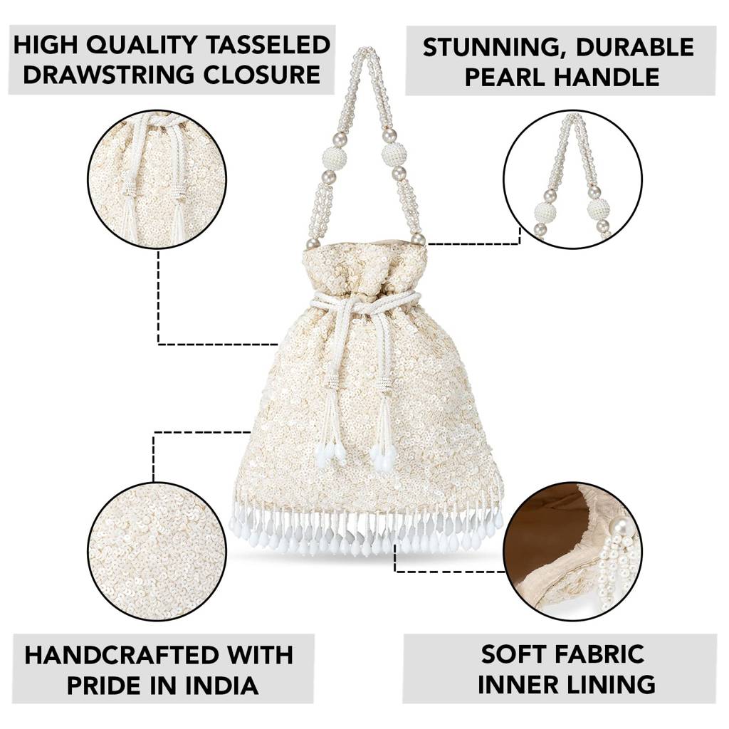 Potli Bags For Women Evening Bag Clutch Ethnic Bride Purse With Drawstring (P15Crm) : P15W