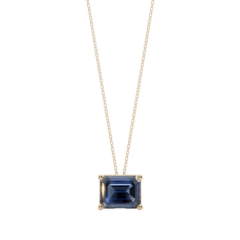 Blue Emerald Solitaire Semi Silver Pendant Necklace : EMLD-BLU-10-SM-G-C