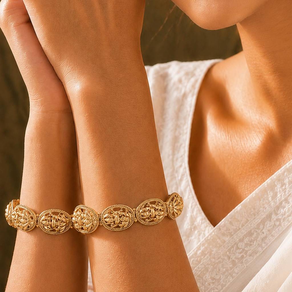 Gold Plated Ethnic Metal Kangan Broad Bangle Set For Women | Size -2.6 Inch | Lakshmi Motif | Festive & Brida : PF109B02G-S2-6