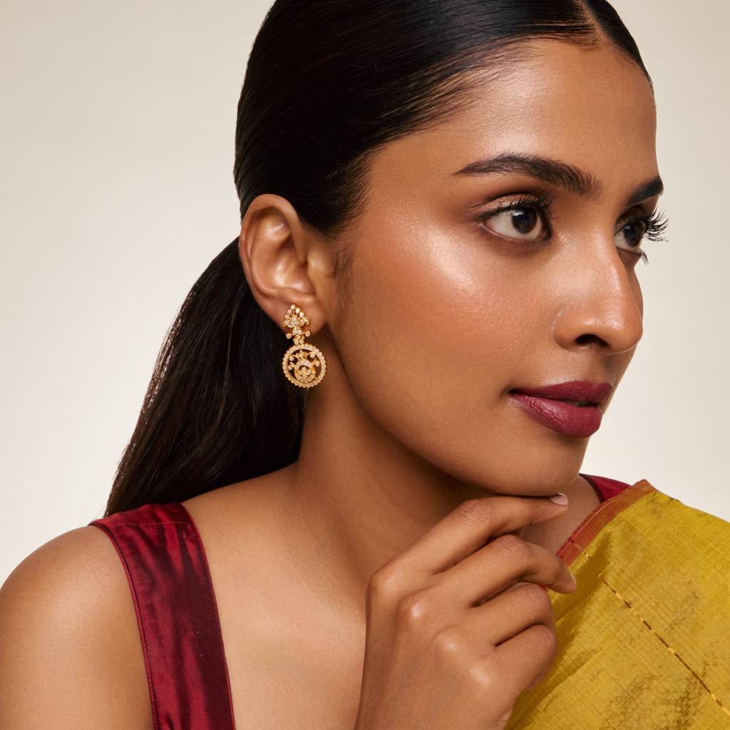 White Gold - Plated Festive Temple Earring - 462023 : 462023