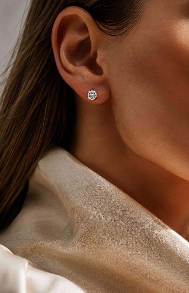 50 Cents Each Classic Solitaire Diamond Premium Stud Earrings For Women With Premium Screw Backs On Pure 925 Silver : TE2164_2
