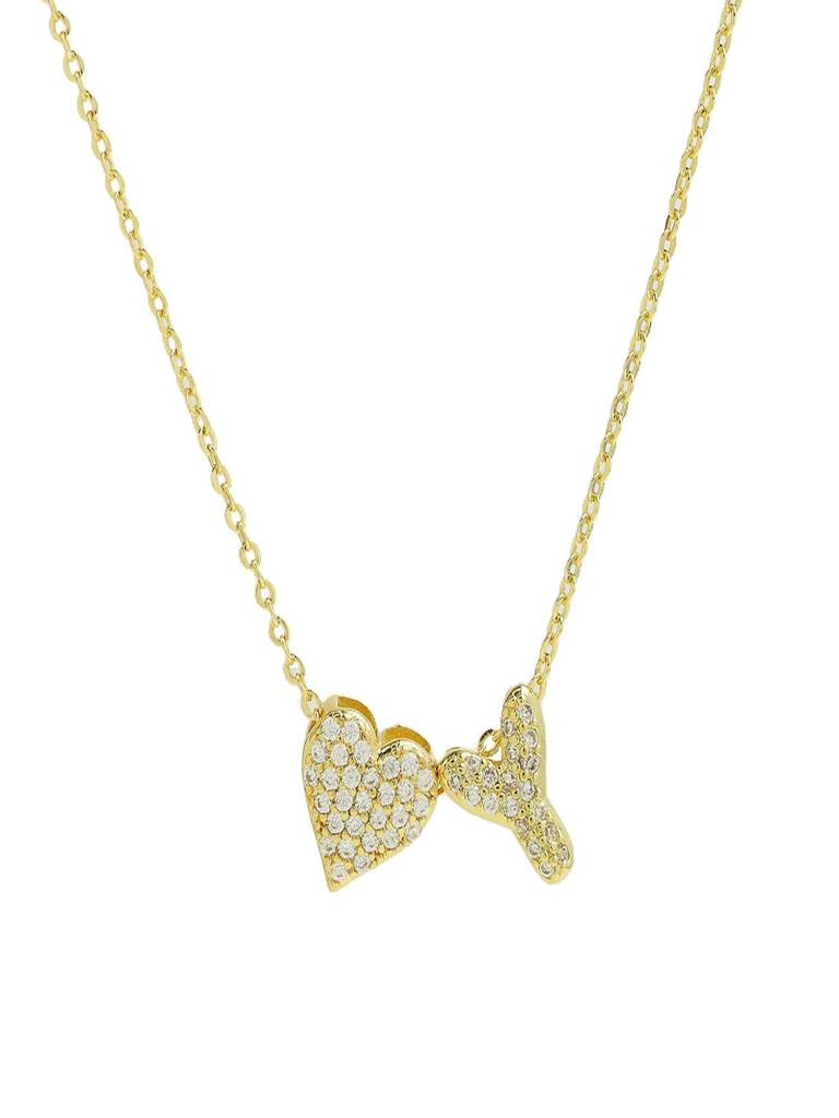Reversible Initial Letter & Heart With Zircons Gold Plated Antitarnish Pendant : ABY0226P201GY