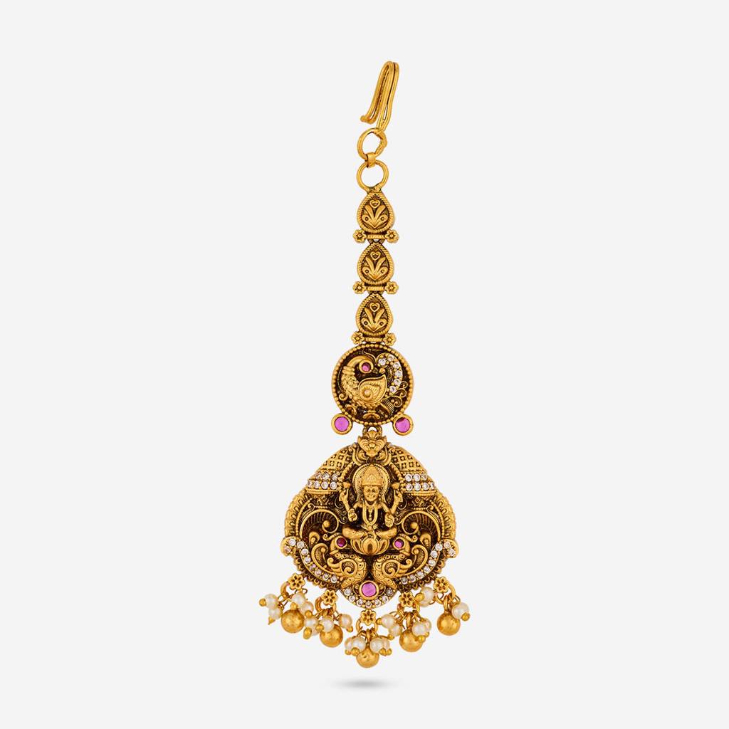 Kushal'S Fashion Jewellery Ruby Gold Plated -Bridesmaid Antique Tikka - 463972 : 463973