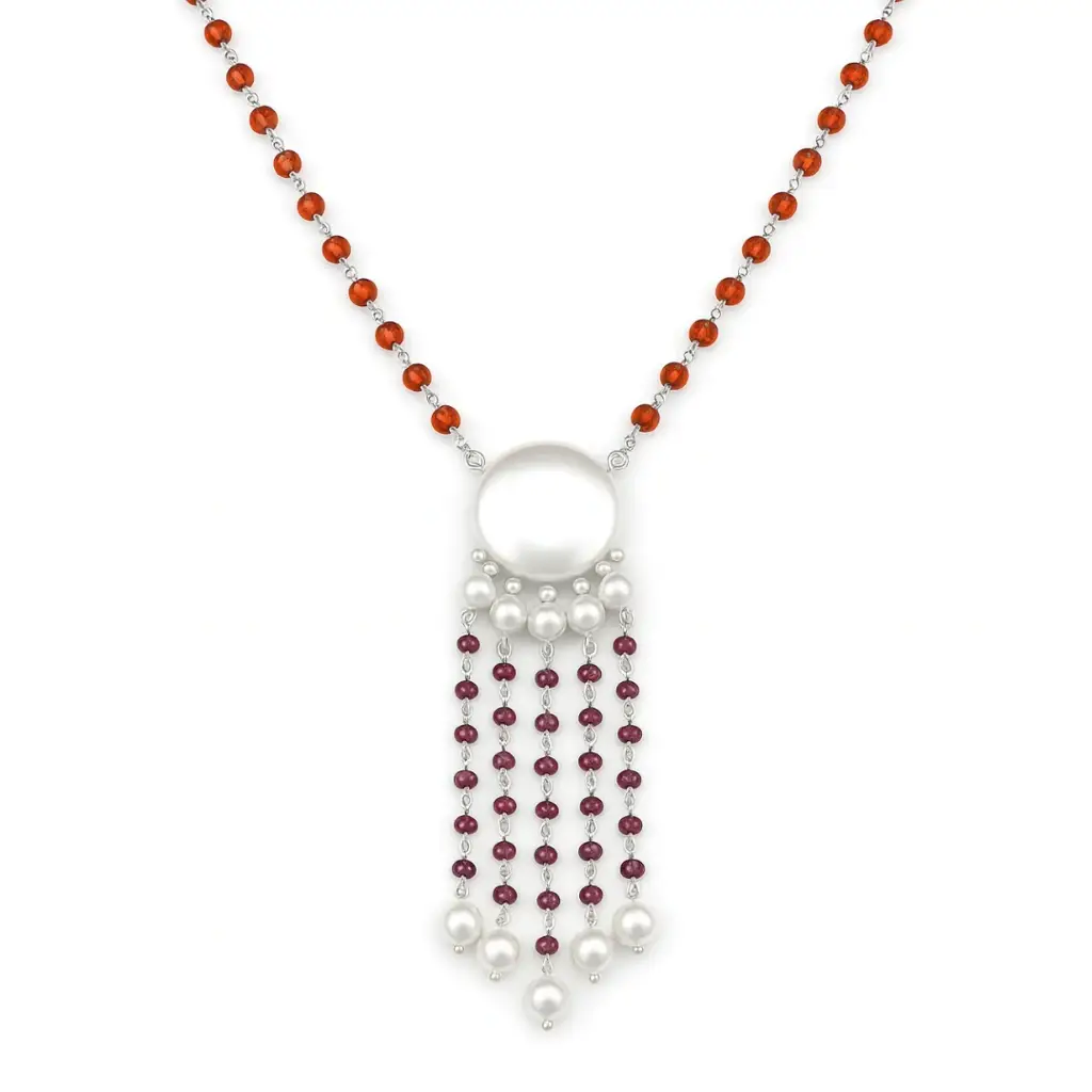 Luxe Necklace - Carnelian, Rhodonite & Pearls : 64406679