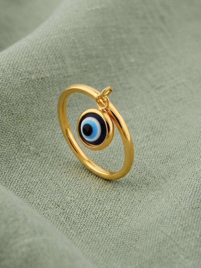 18K Gold Plated Evil Eye Ring Stainless Steel Waterproof & Anti-Tarnish : R40ASSS7G