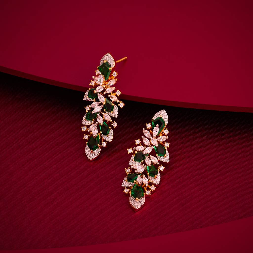 Rhodium-Gold - Plated Party Wear Zircon Earring - 457795 : 457796