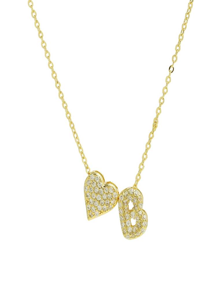 Reversible Initial Letter & Heart With Zircons Gold Plated Antitarnish Pendant : ABY0226P201GB