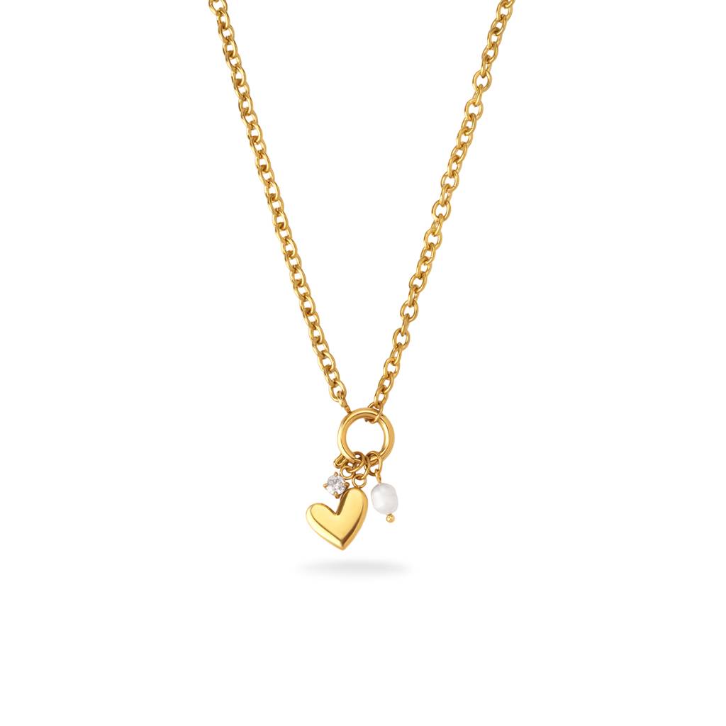 Heart Pearl Charm Necklace For Women - Waterproof & Anti-Tarnish : NK0523