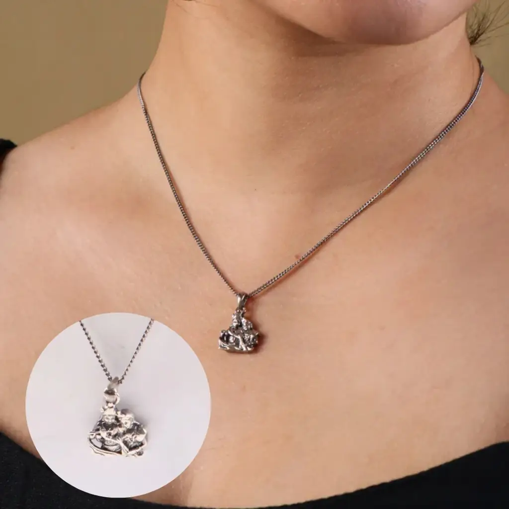 Silver Radha Krishna Pendant Necklace : 14549143