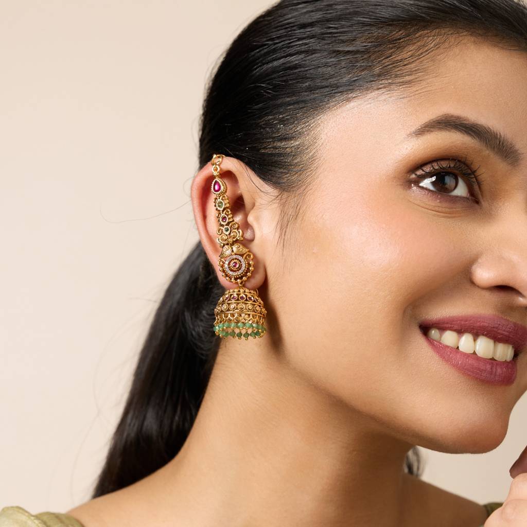 Ruby-Green Gold - Plated Bridal Antique Earring - 452374 : 452374