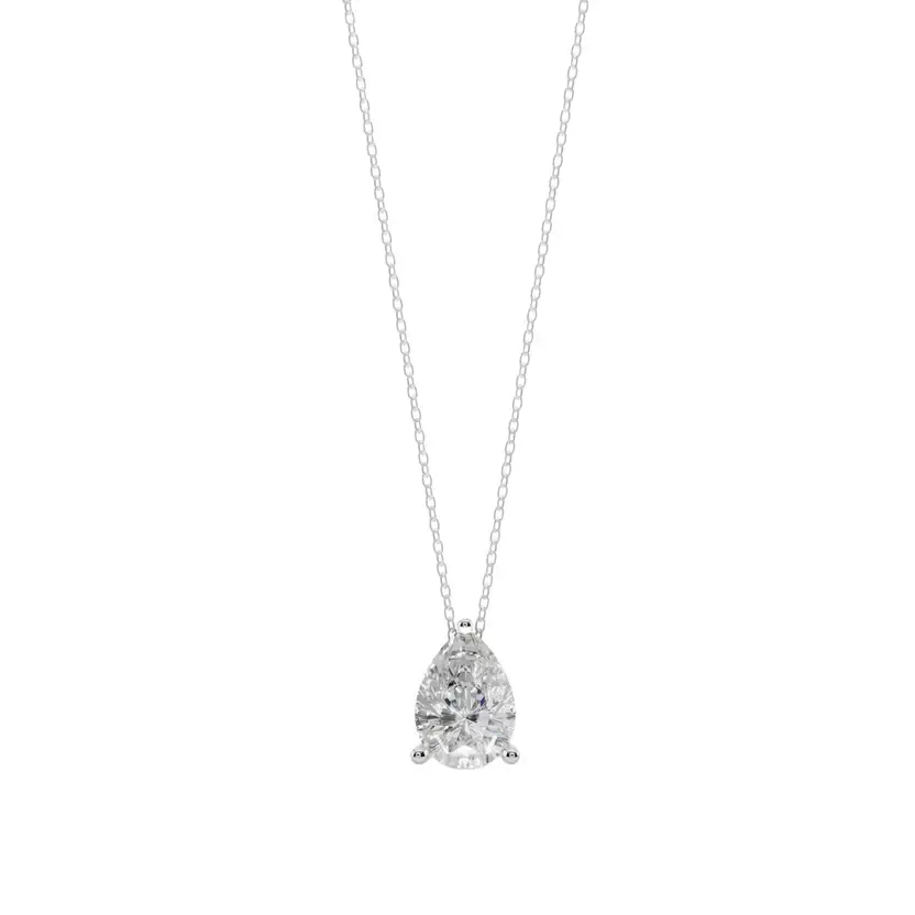 Chic Pear Solitaire Semi Silver Pendant Necklace : VST-PER-10-SM-W-C
