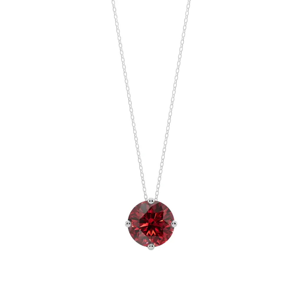 Red Round Solitaire Semi Silver Pendant Necklace : ROND-RED-10-SM-W-C