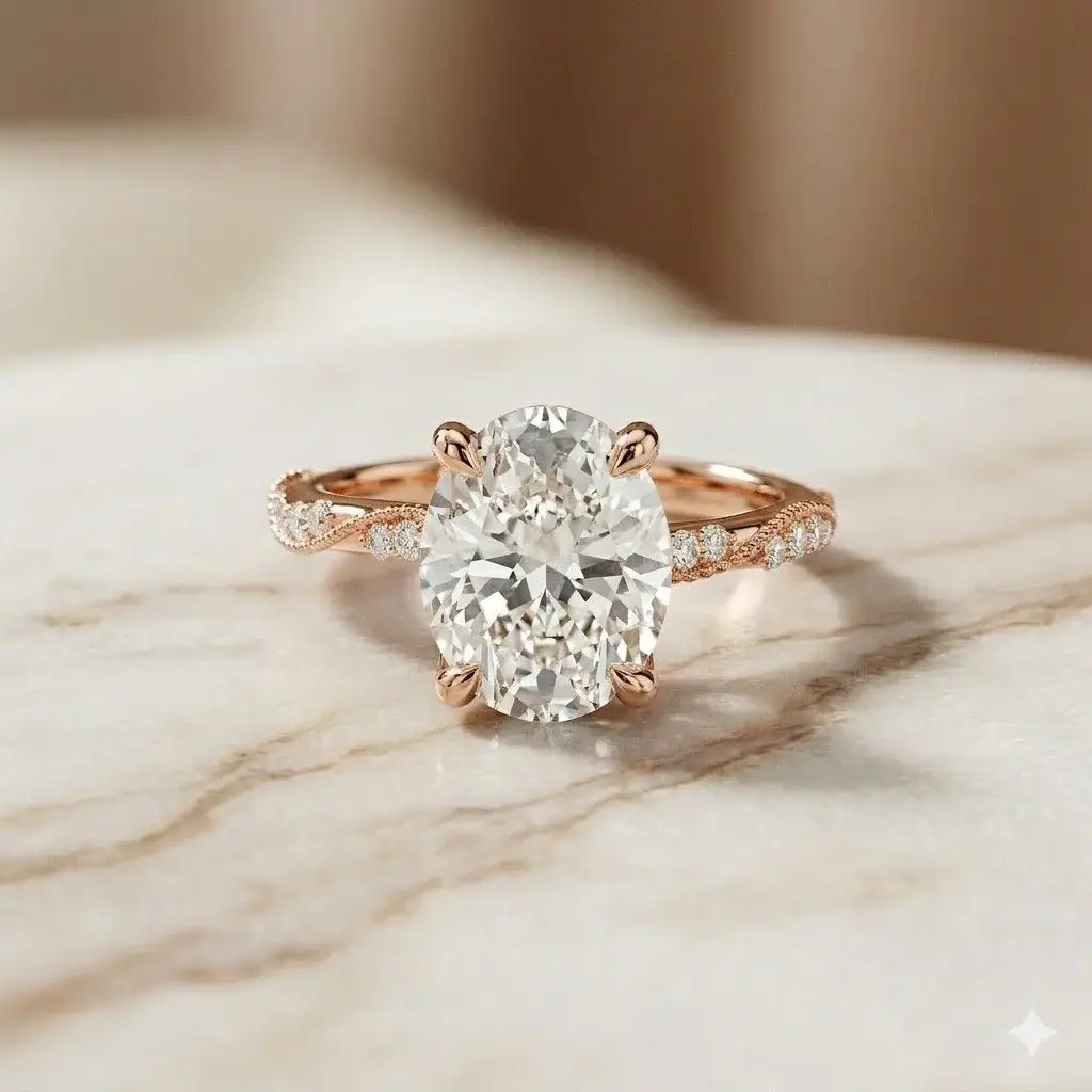 2.75Ct Moissanite Oval Solitaire Pavã© Ring : ZLM10026R-10N